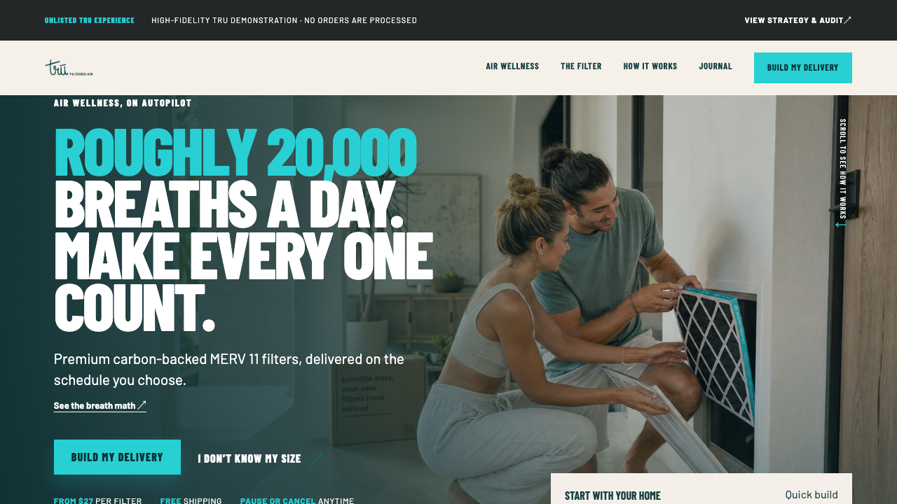 Proposed TRU Air Wellness homepage at the same viewport
